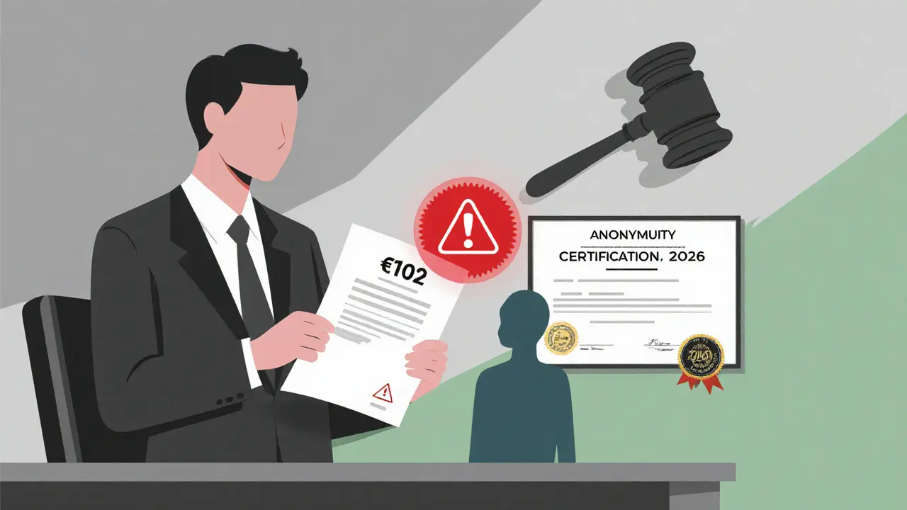 Terapeut drží právní dokument, zatímco za ním jsou váha a certifikát.