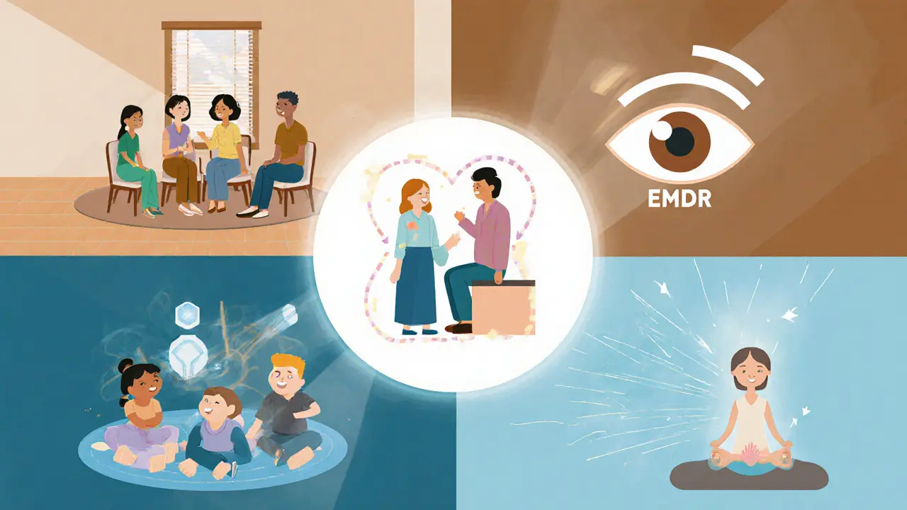 Terapeutické sezení se čtyřmi přístupy: safe place, rodinná terapie, EMDR, somatická terapie.