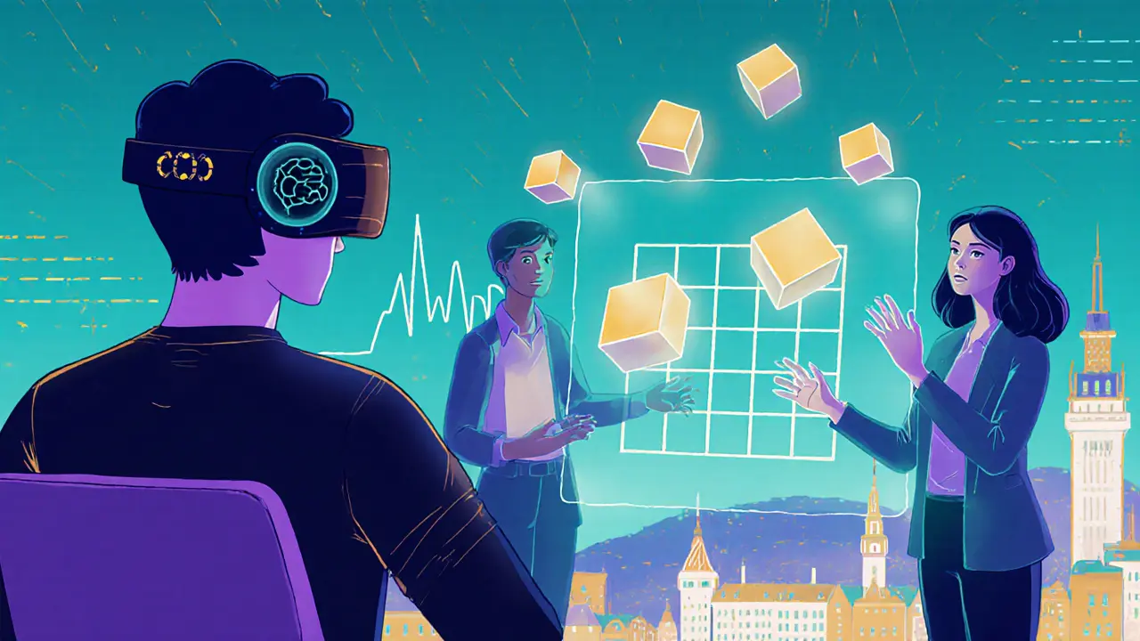 Futuristické AI a neurofeedback zařízení pomáhají s úkoly ve stylu kartonu.