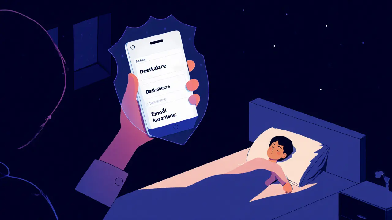 Mobilní aplikace s návrhy reakcí svítí v nočním pokoji, chrání spícího partnera.