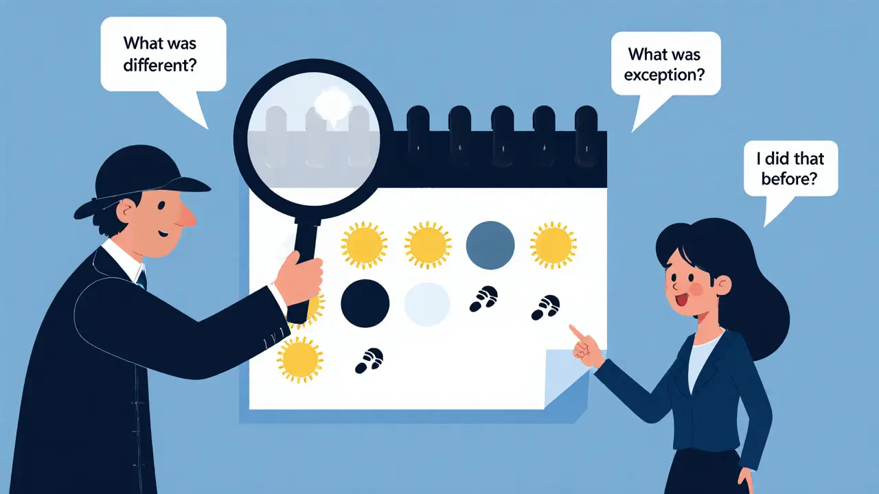 Detektiv objevuje výjimky problému na kalendáři, místo aby se soustředil na špatné dny.