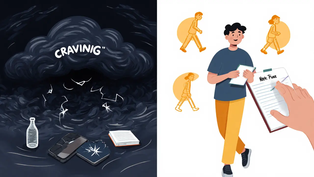 Dvě strany jedné osoby: jedna zničená cravingem, druhá klidná s plánem akcí.