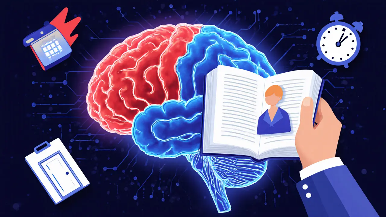 Glowing mozek s přeměnou strachu v klid, symbolizující účinek PE terapie.