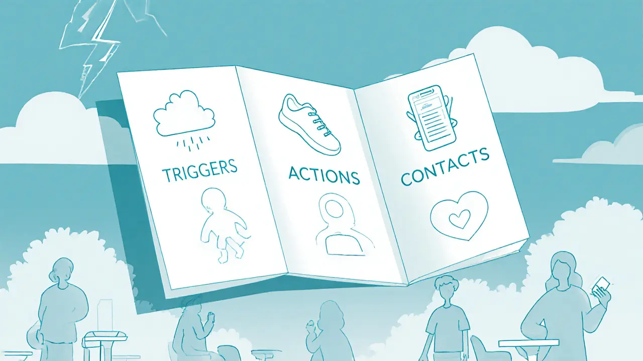 Krizová karta s ikonami spouštěčů, akcí a kontaktů, plavající ve vzduchu.