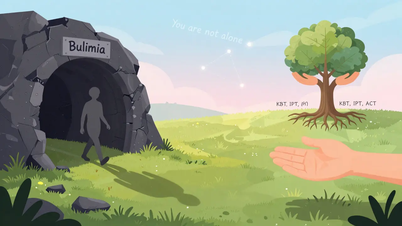 Osoba opouští temný tunel a vstupuje do slunečné louky, jejíž stín je už klidný.