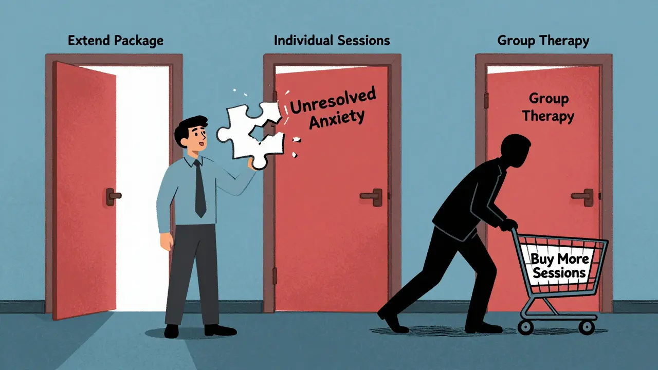 Osoba před třemi možnostmi po skončení balíčku terapie