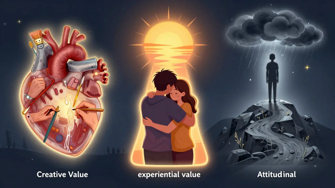 Tři zářící cesty vedou z srdce: tvůrčí, zážitková a postojová hodnota.