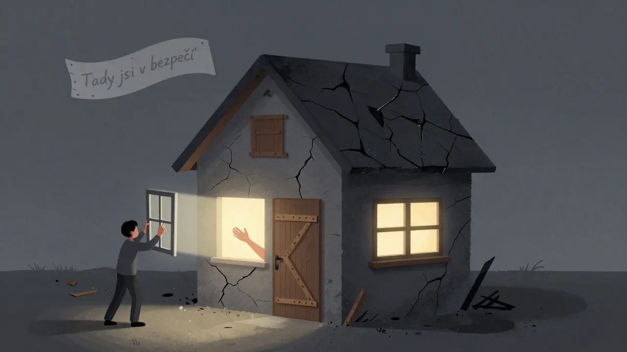 Přestavba domu z vnitřku: zatmění se mění na světlo a ruka, která čeká.