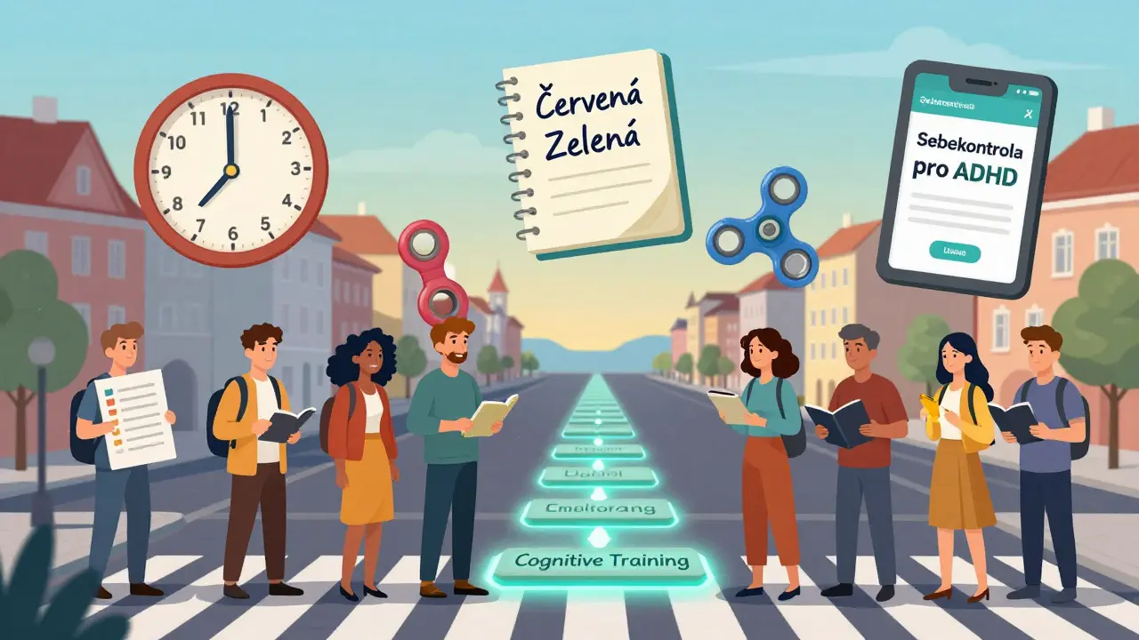Český digitální nástroj pro ADHD s časovými intervaly, červeno-zelenou metodou a osobními pomůckami ve městském prostředí.