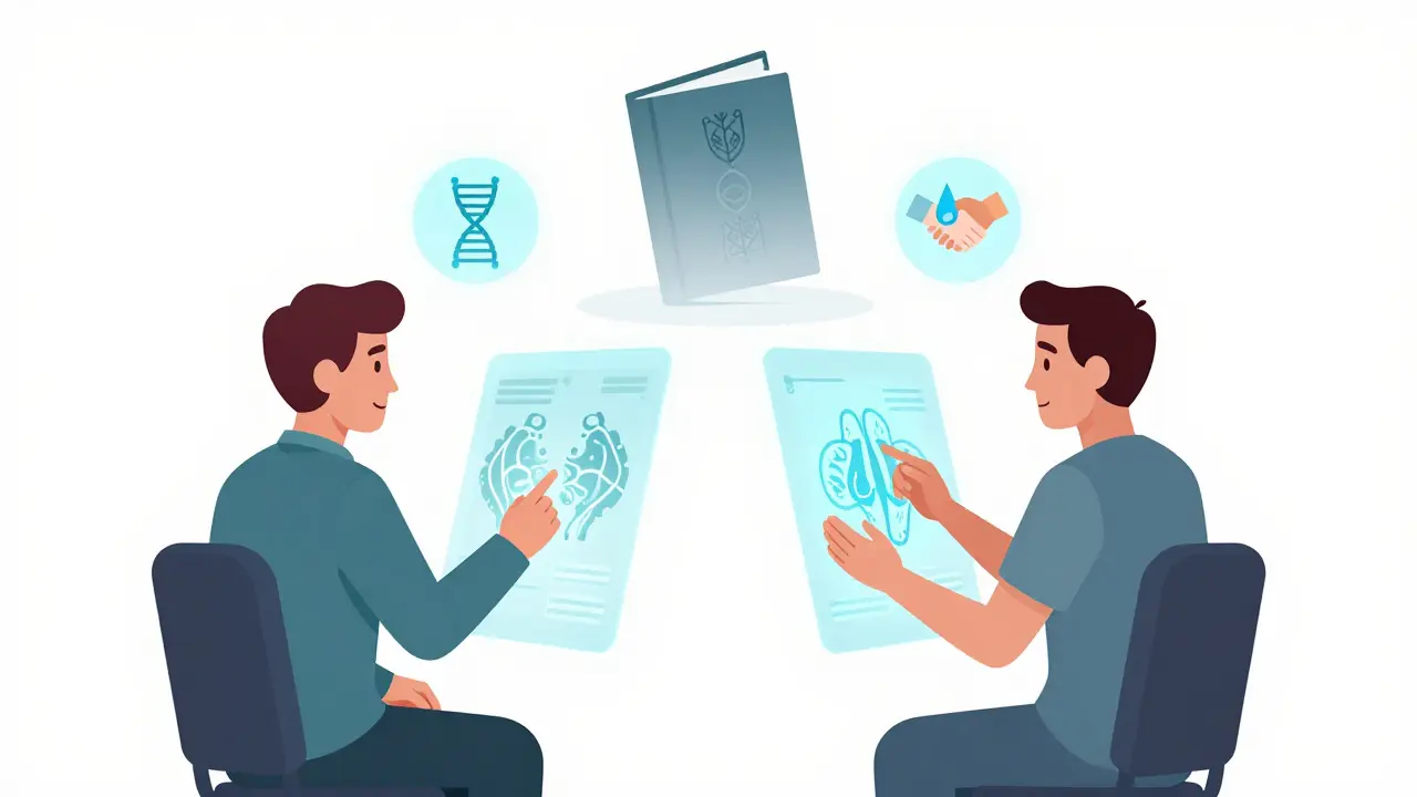 Futuristická scéna personalizované psychoterapie v Česku s holografickými daty a odchodem standardizovaných protokolů.