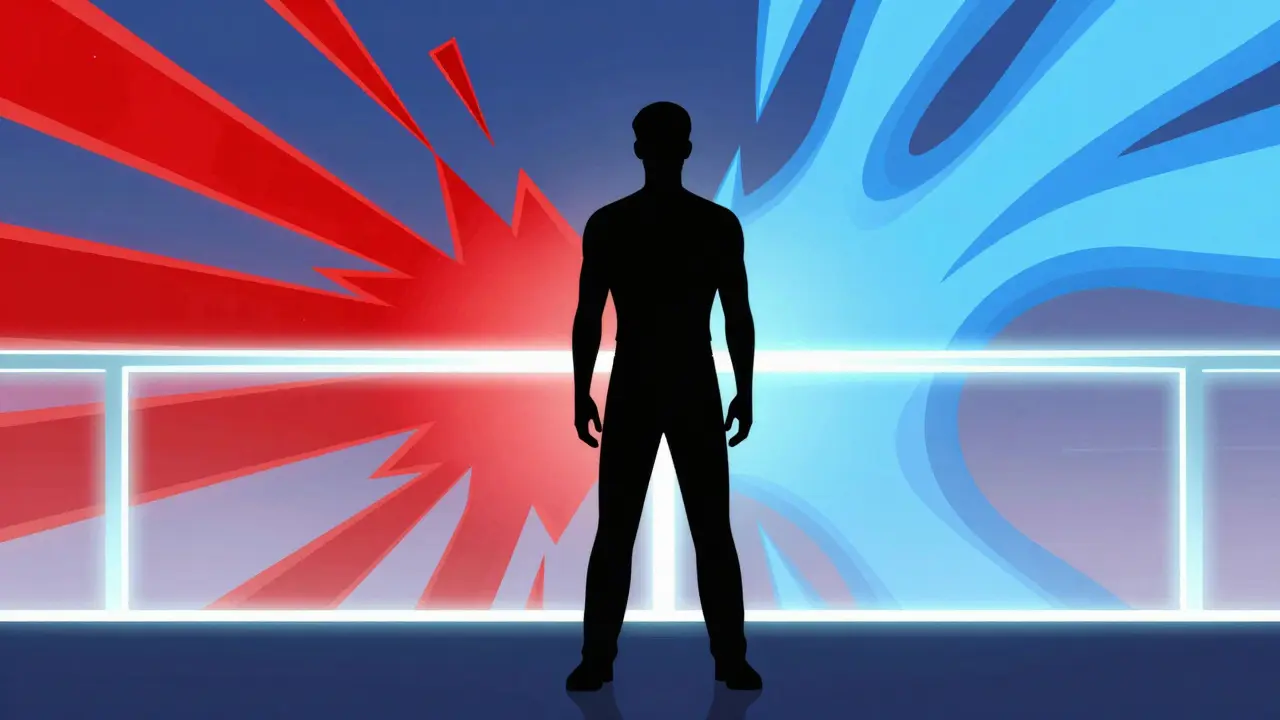 Metaforická ilustrace rozdílů mezi akutním nebezpečím a emocionální tísní.