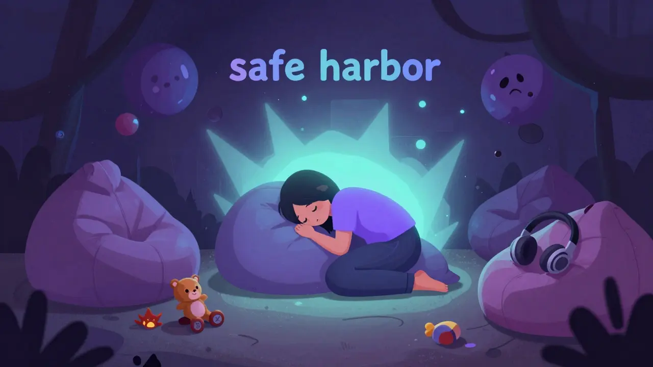 Klidný senzorický koutek poskytující bezpečí a úlevu od chaosu okolního světa.