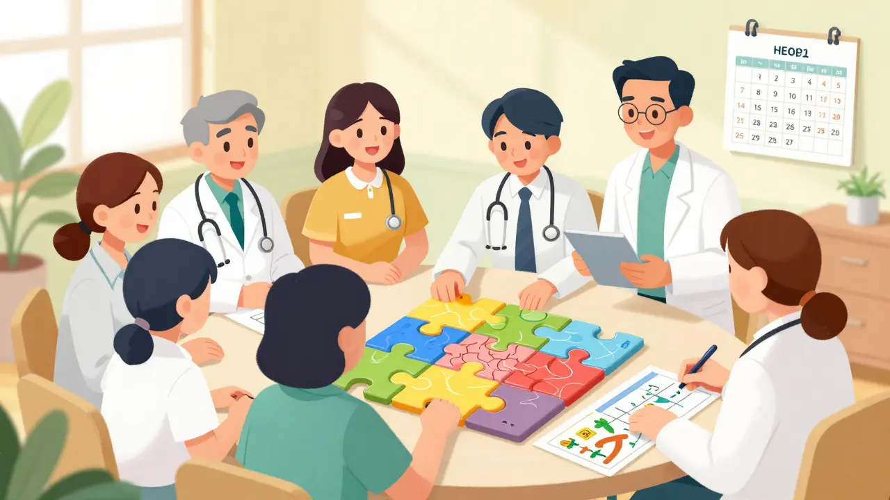 Konceptuální art ukazující integrovanou terapii a skládání puzzle lidské mysli.