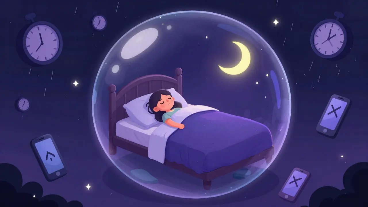 Kreslená představivá ložnice jako bezpečný prostor pro hluboký a regenerační spánek.