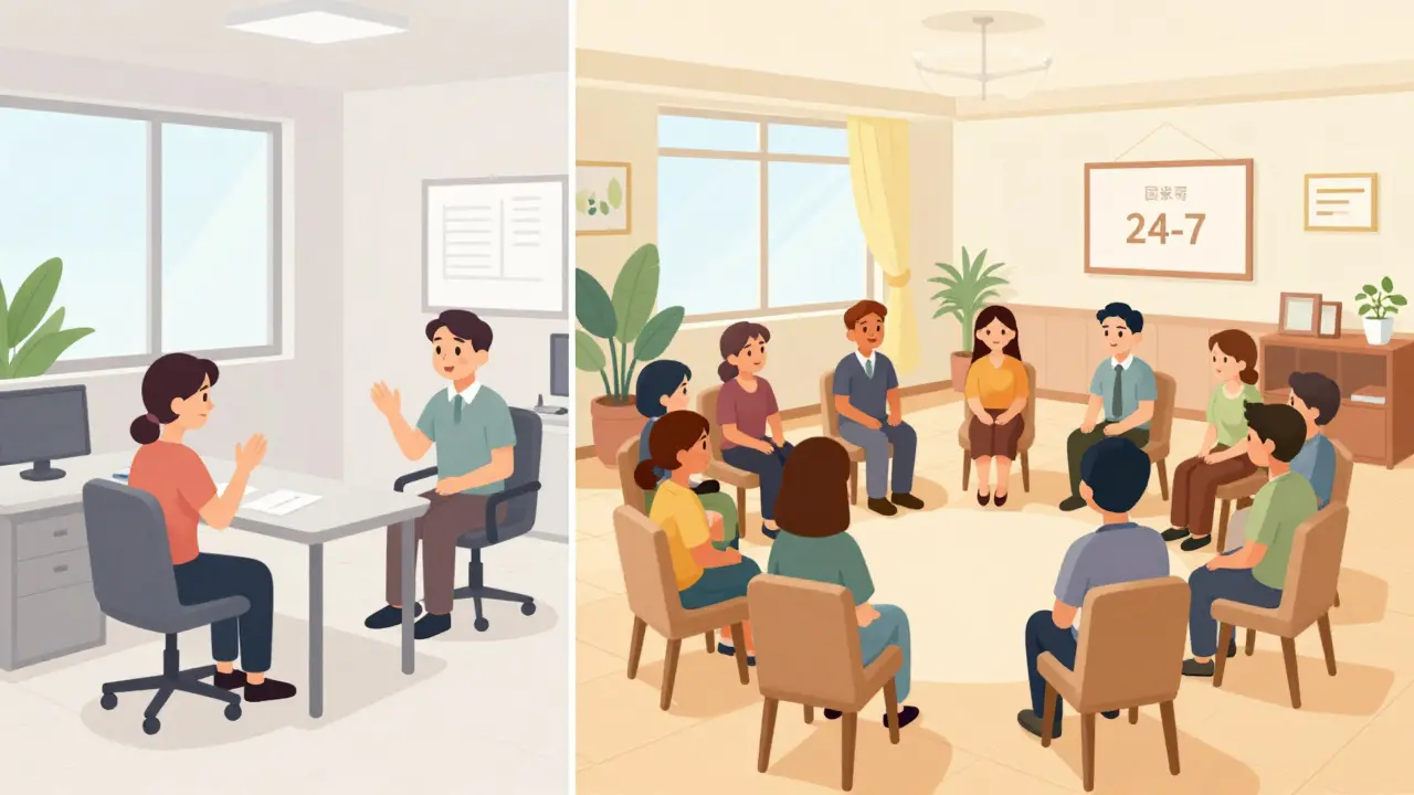 Srovnání domácího prostředí a terapeutické komunity v ilustraci