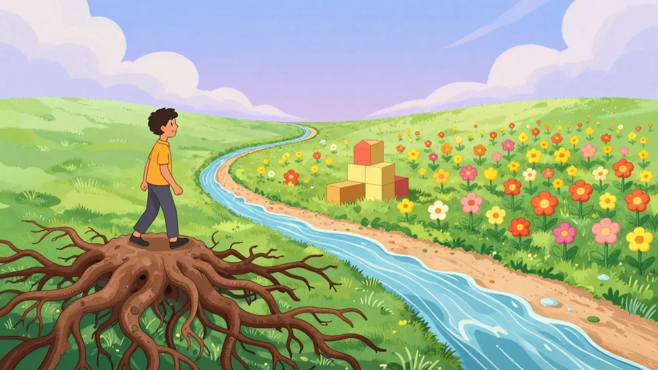 Konceptuální ilustrace cesty k uzdravení a zlepšení mezilidských vztahů