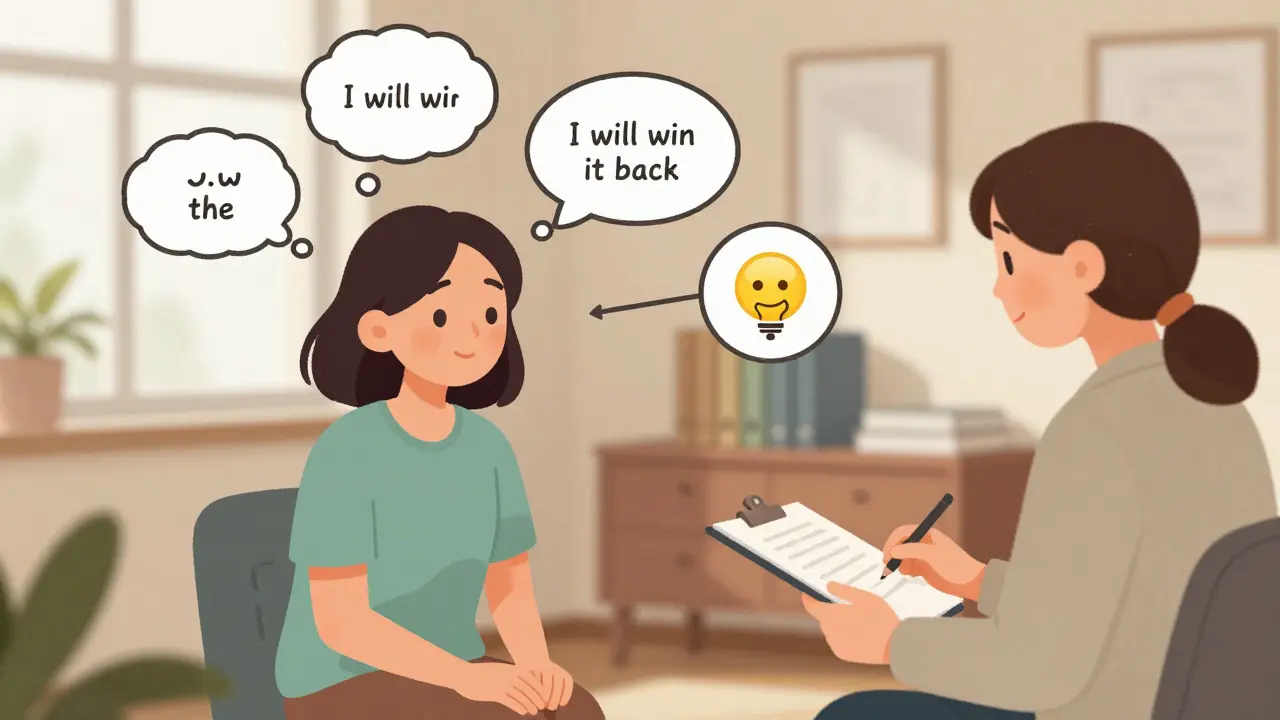 Terapeutická seance ukazující kognitivně-behaviorální terapii