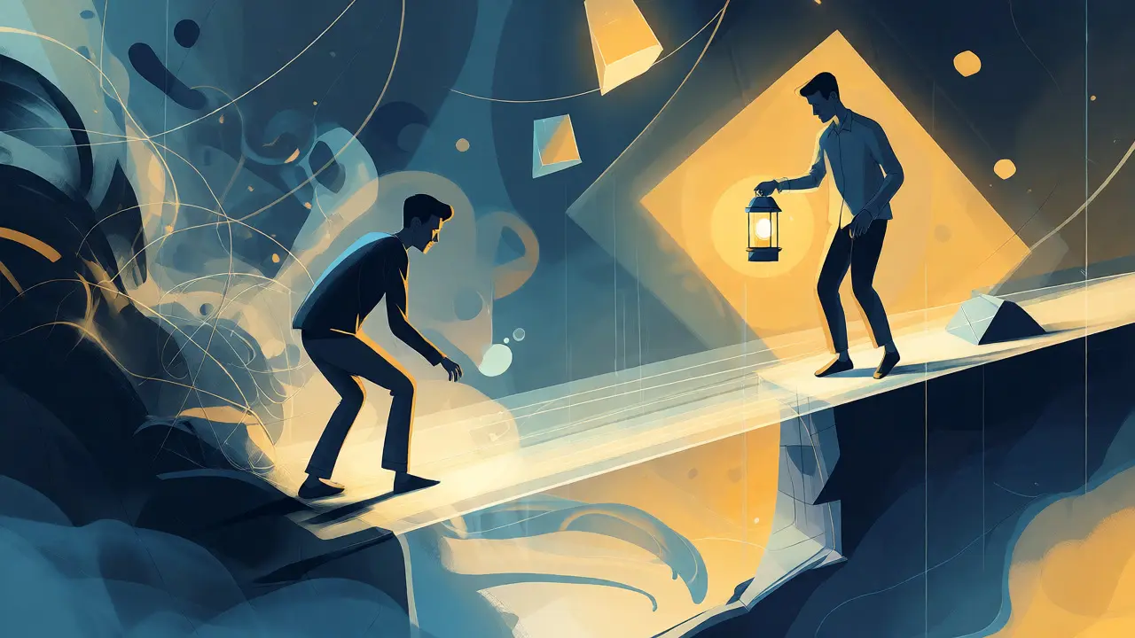Konceptuální ilustrace testování hranic jako mostu mezi klientem a terapeutem