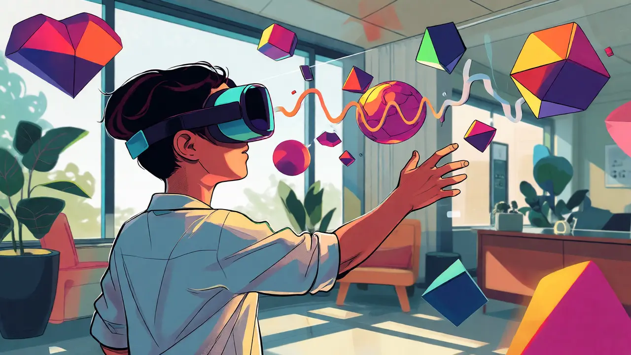 Osoba ve VR brýlích aktivně trénuje mozek v virtuálním světě